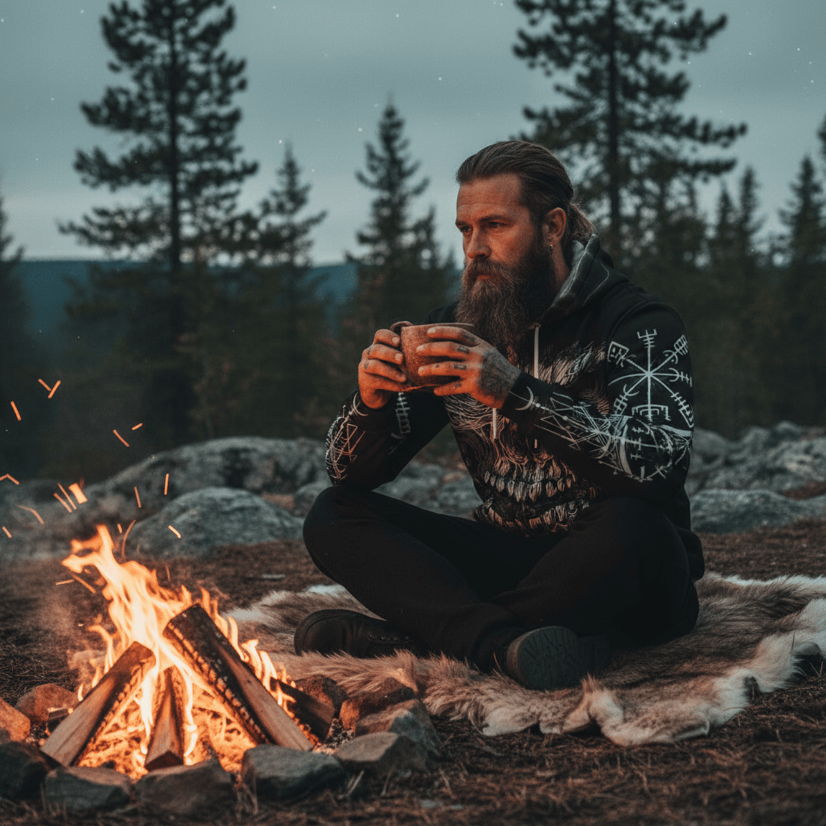 VikingStyle Clothing - Viking Skull and Vegvisir Hoodie A39 VKNGB
