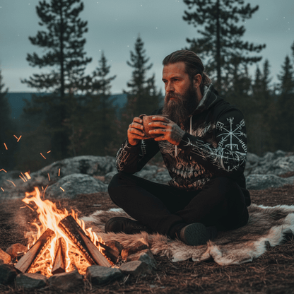 VikingStyle Clothing - Viking Skull and Vegvisir Hoodie A39 VKNGB