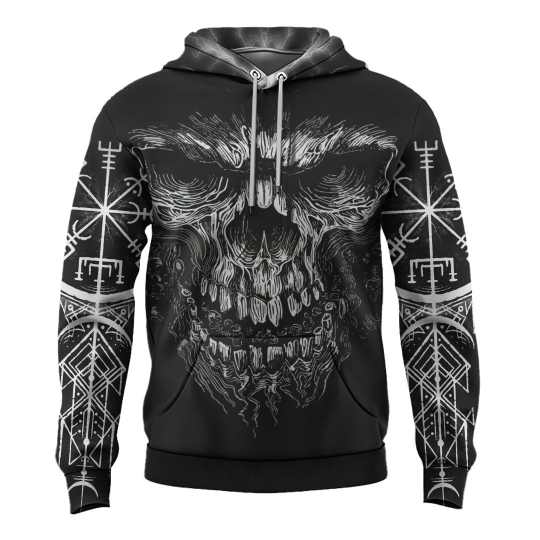 VikingStyle Clothing - Viking Skull and Vegvisir Hoodie A39 VKNGB