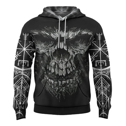 VikingStyle Clothing - Viking Skull and Vegvisir Hoodie A39 VKNGB