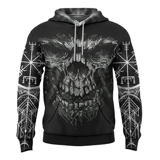 VikingStyle Clothing - Viking Skull and Vegvisir Hoodie A39 VKNGB