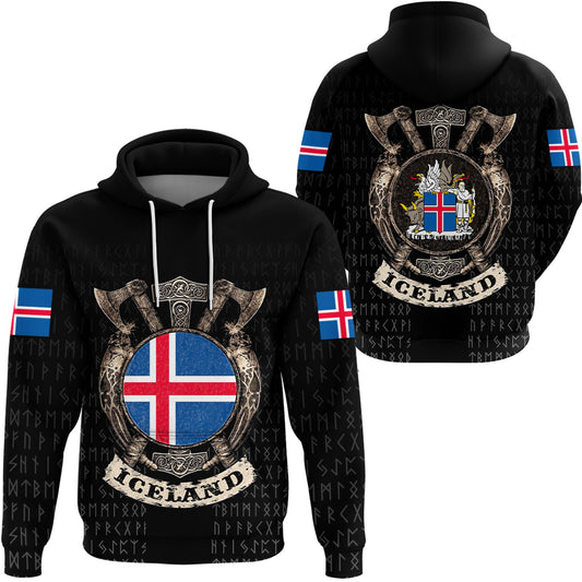 Viking Style Hoodie - Viking Iceland Shield Hoodie A39 VKNGB