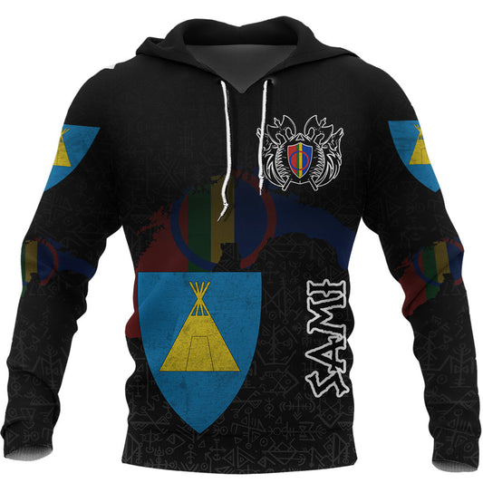 (Custom) Viking Style - Sami Flag and Map Hoodie style Viking Geri & Freki A39 VKNGB
