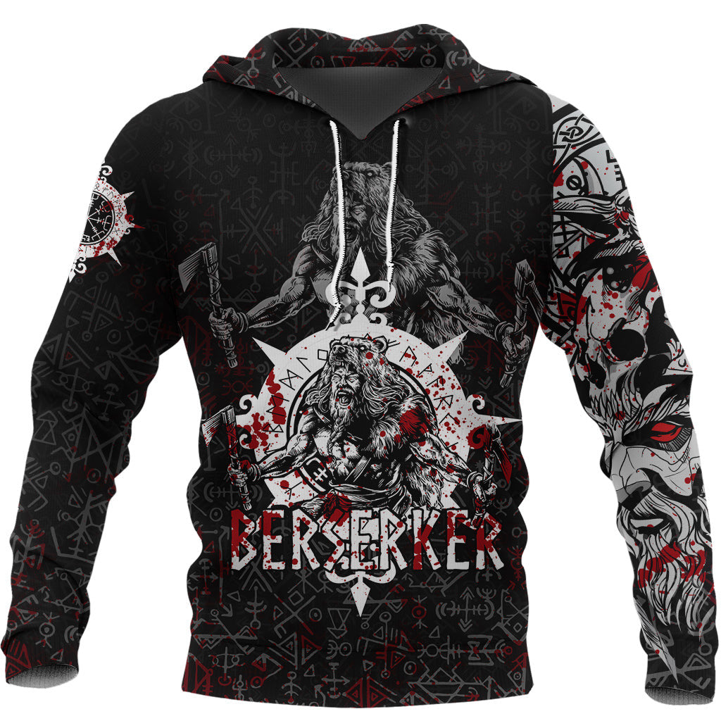 Viking Style - Berserker Blood and Vegvisir Hoodie A39 VKNGB