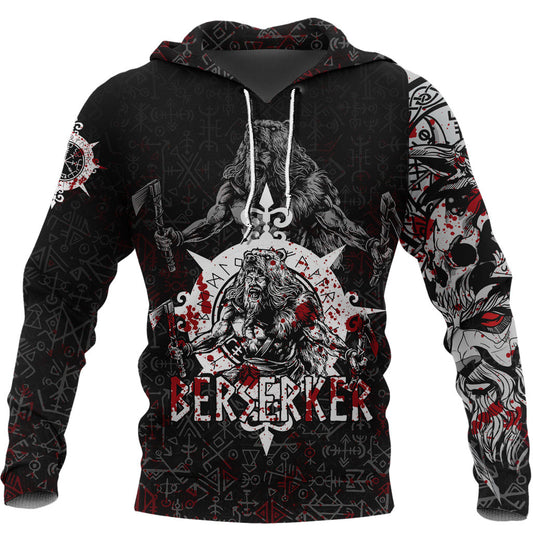 Viking Style - Berserker Blood and Vegvisir Hoodie A39 VKNGB