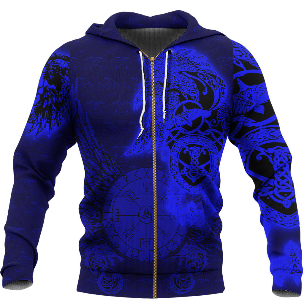 VikingStyle Clothing -Viking Raven Blue Zip Hoodie A39 VKNGB