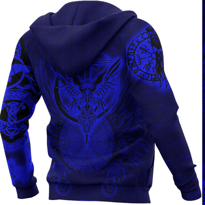 VikingStyle Clothing -Viking Raven Blue Zip Hoodie A39 VKNGB