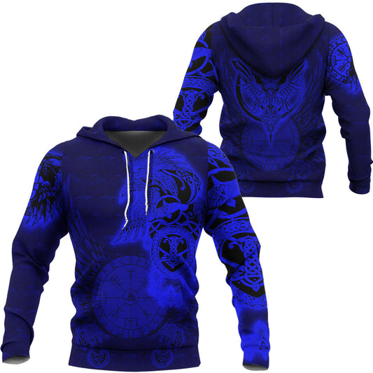VikingStyle Clothing -Viking Raven Blue Zip Hoodie A39 VKNGB