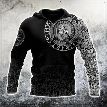 VikingStyle Clothing - Viking Raven Special Tattoo Hoodie A39 VKNGB