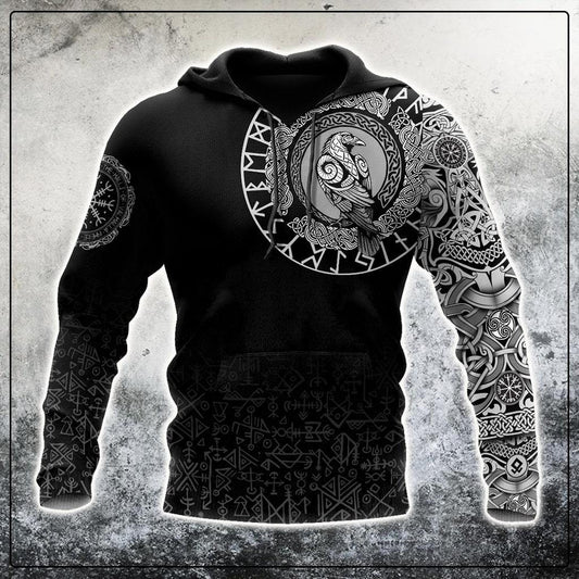 VikingStyle Clothing - Viking Raven Special Tattoo Hoodie A39 VKNGB