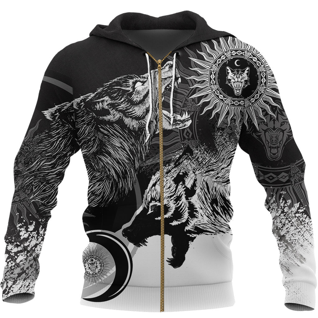 Viking Style - Skoll and Hati New Style Zip Hoodie A35 VKNGB