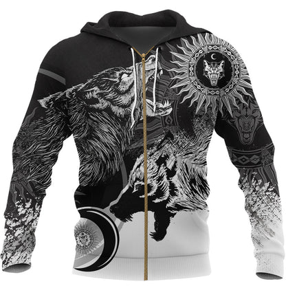 Viking Style - Skoll and Hati New Style Zip Hoodie A35 VKNGB