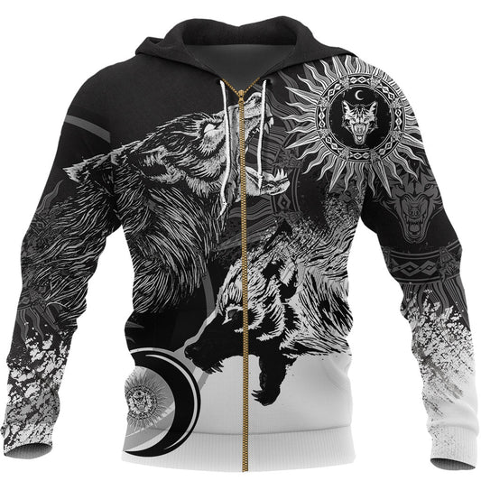 Viking Style - Skoll and Hati New Style Zip Hoodie A35 VKNGB