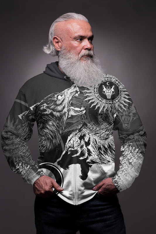 Viking Style - Skoll and Hati New Style Zip Hoodie A35 VKNGB