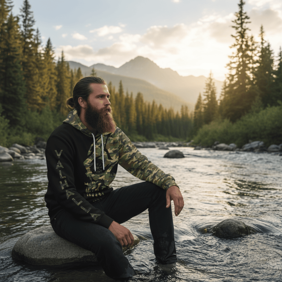 VikingStyle Clothing - VIKING CAMO VEGVISIR Viking Hoodie A39 VKNGB