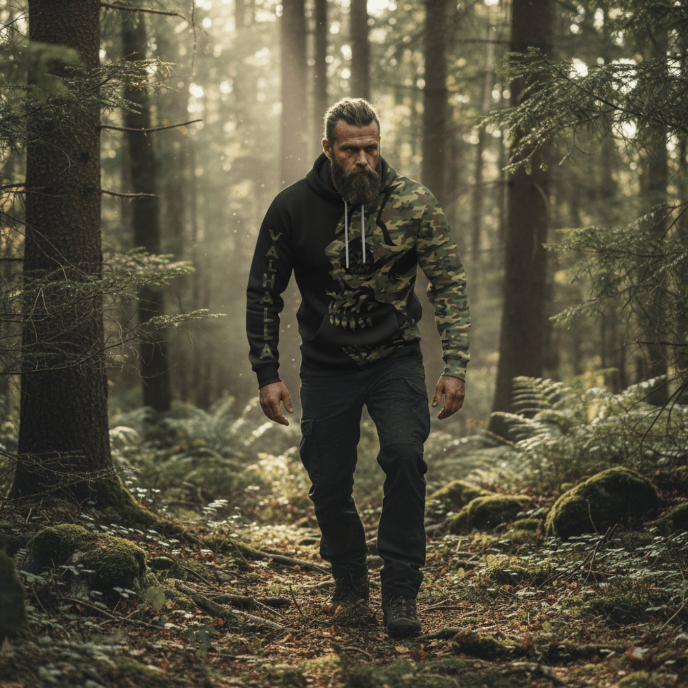VikingStyle Clothing - VIKING CAMO VEGVISIR Viking Hoodie A39 VKNGB