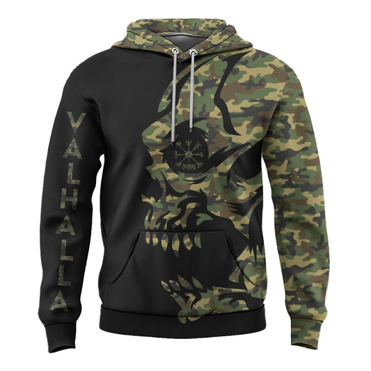 VikingStyle Clothing - VIKING CAMO VEGVISIR Viking Hoodie A39 VKNGB