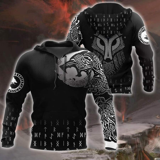 VikingStyle Clothing - Celtic Viking Wolf Hoodie A39 VKNGB