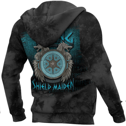 Viking Style Hoodie - Viking Shield Maiden Female Norse Hoodie A39 VKNGB
