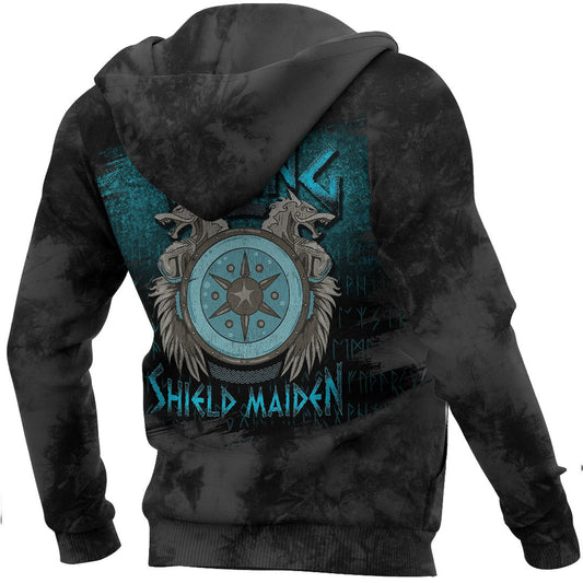 Viking Style Hoodie - Viking Shield Maiden Female Norse Hoodie A39 VKNGB
