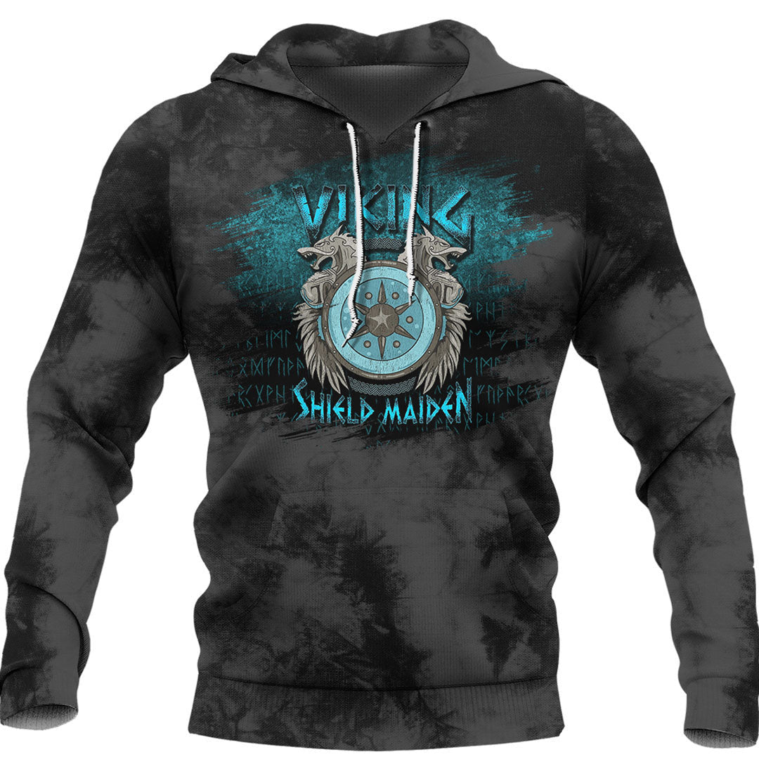 Viking Style Hoodie - Viking Shield Maiden Female Norse Hoodie A39 VKNGB