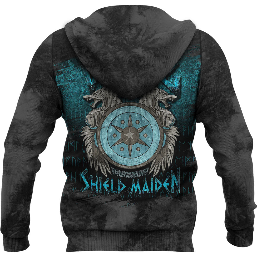 Viking Style Hoodie - Viking Shield Maiden Female Norse Hoodie A39 VKNGB