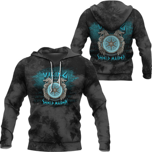 Viking Style Hoodie - Viking Shield Maiden Female Norse Hoodie A39 VKNGB