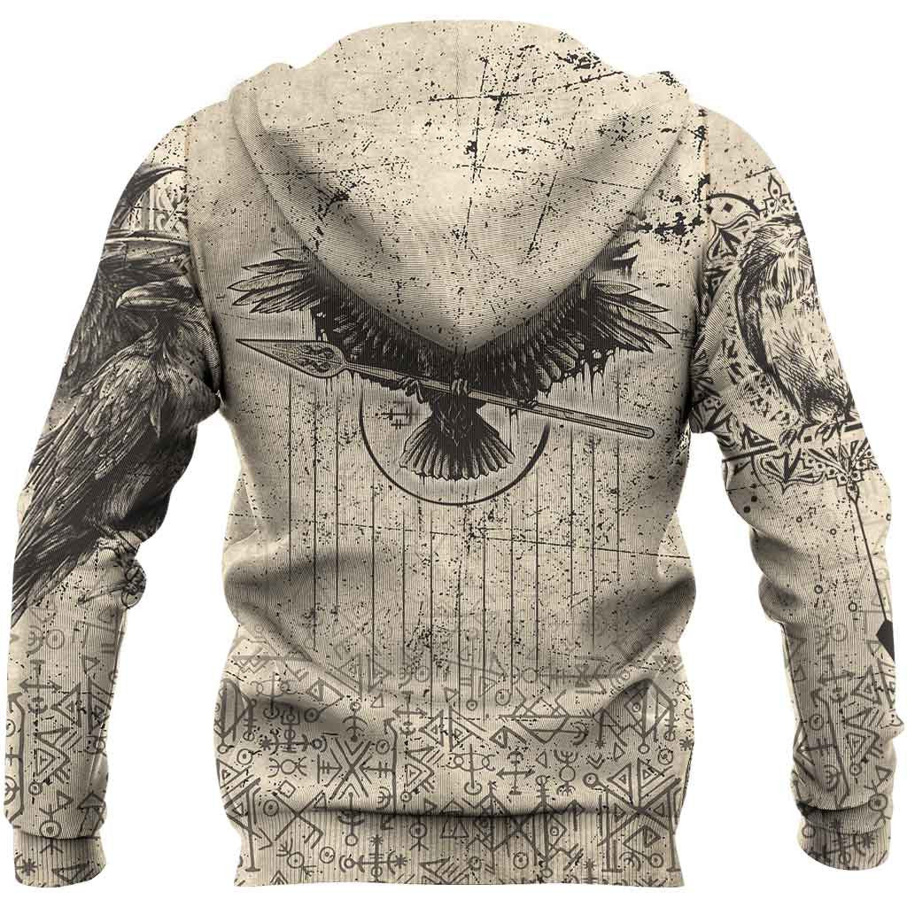 Viking Style Hoodie - Viking Raven Carry Spear of Odin Vintage Hoodie A39 VKNGB