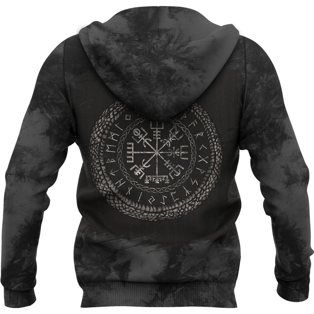 Viking Style Hoodie -Vegvisir With Ouroboros And Runes Hoodie A39 VKNGB