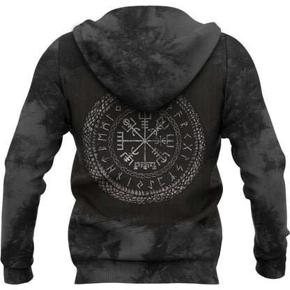 Viking Style Hoodie -Vegvisir With Ouroboros And Runes Hoodie A39 VKNGB
