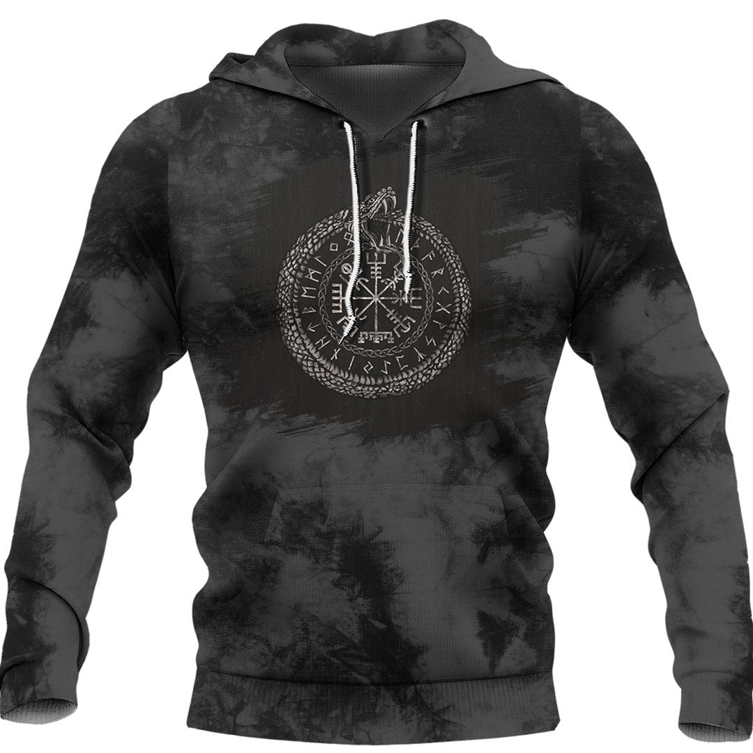 Viking Style Hoodie -Vegvisir With Ouroboros And Runes Hoodie A39 VKNGB