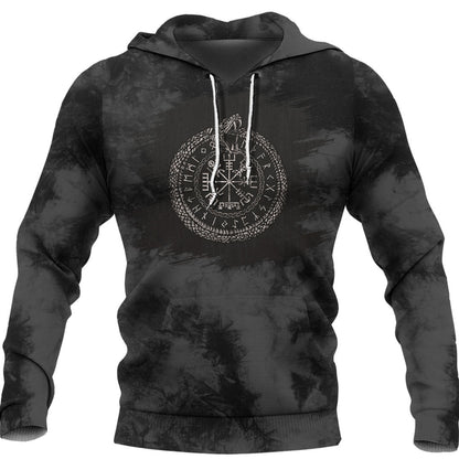 Viking Style Hoodie -Vegvisir With Ouroboros And Runes Hoodie A39 VKNGB