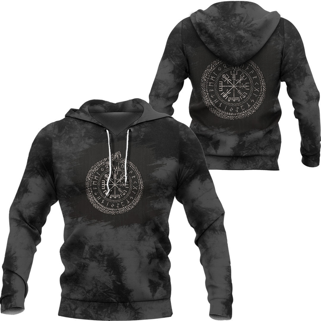Viking Style Hoodie -Vegvisir With Ouroboros And Runes Hoodie A39 VKNGB