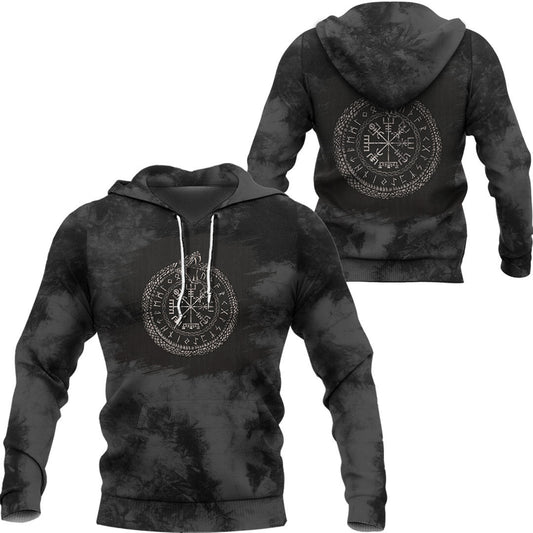 Viking Style Hoodie -Vegvisir With Ouroboros And Runes Hoodie A39 VKNGB