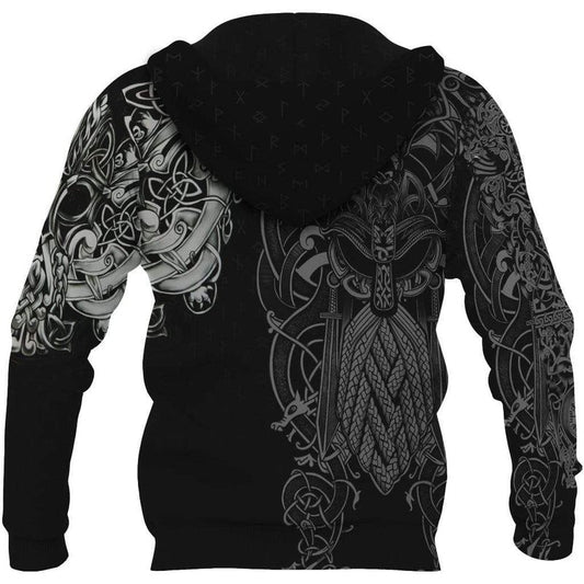 VikingStyle Clothing - Odin Fenrir Runes Hoodie A39 VKNGB