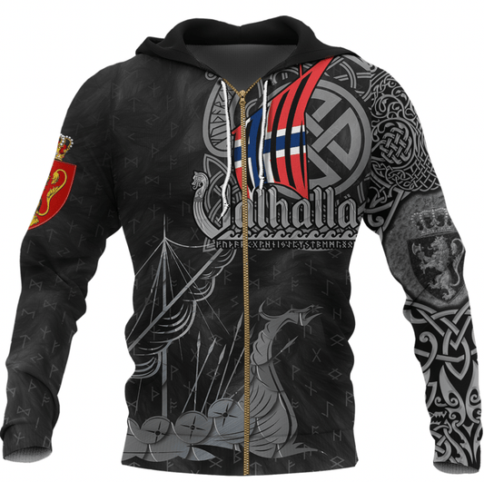 Viking Style Clothing - Viking Norway Drakkar Zip Hoodie A39 VKNGB