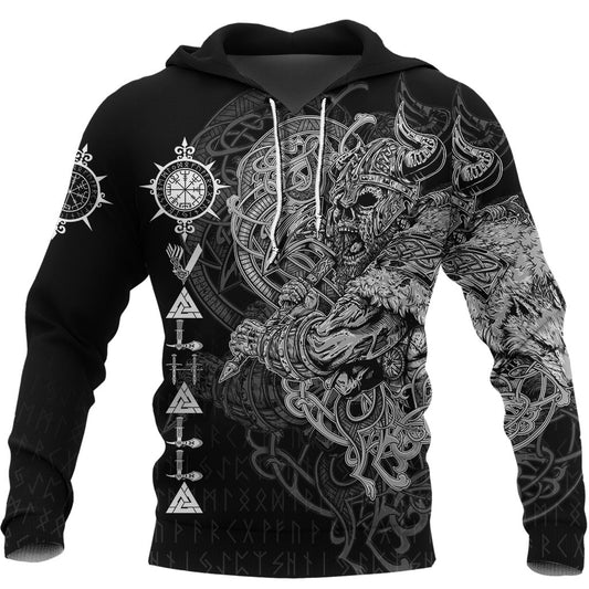 Viking Style - Viking Warrior Valhalla Hoodie Style Vegvisir A39 VKNGB
