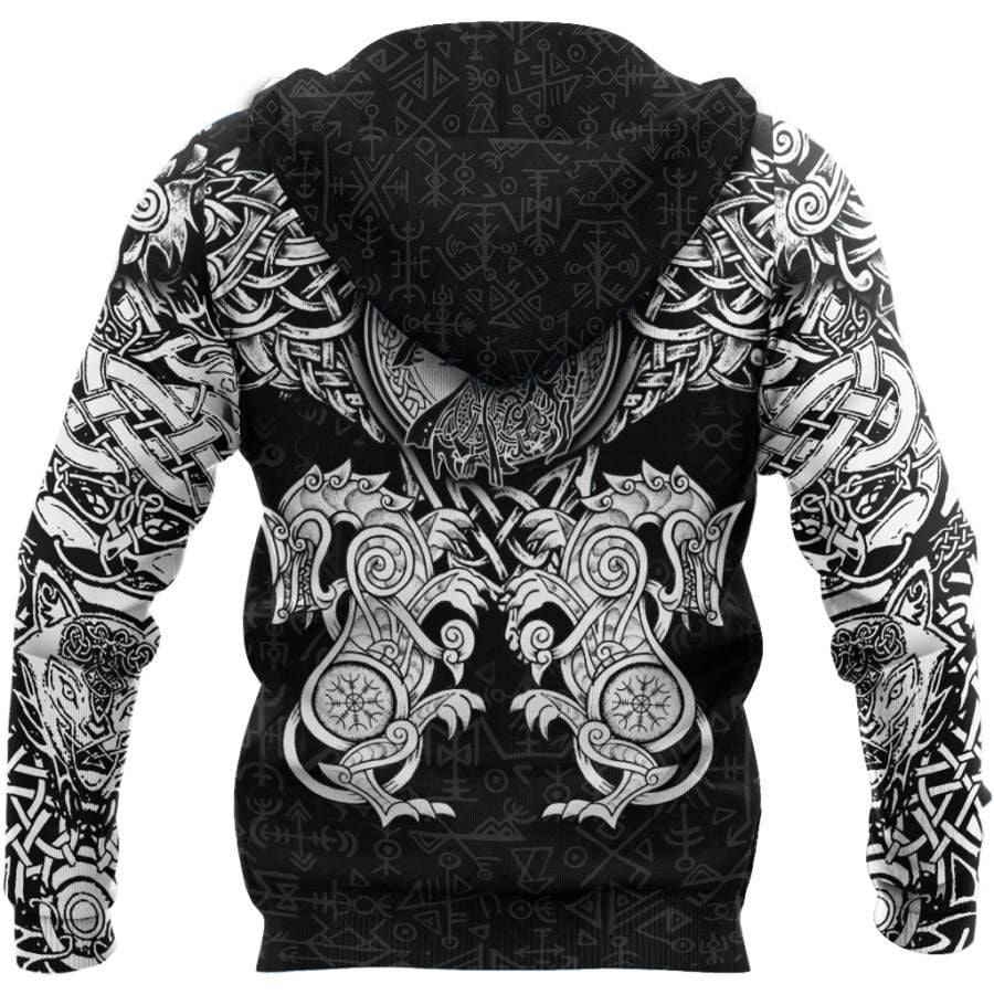 VikingStyle Clothing - All Over Printed Viking Wolf Hoodie VKNGB
