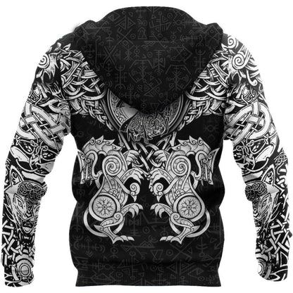 VikingStyle Clothing - All Over Printed Viking Wolf Hoodie VKNGB
