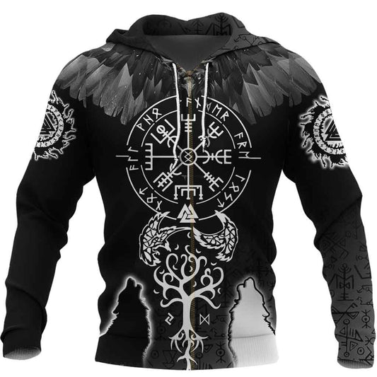 Viking Style - Raven and Wolf of Odin Zip Hoodie A39 VKNGB