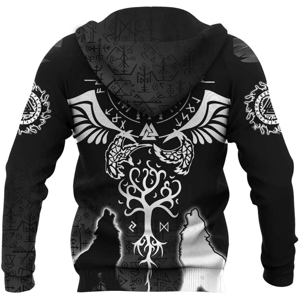 Viking Style - Raven and Wolf of Odin Zip Hoodie A39 VKNGB