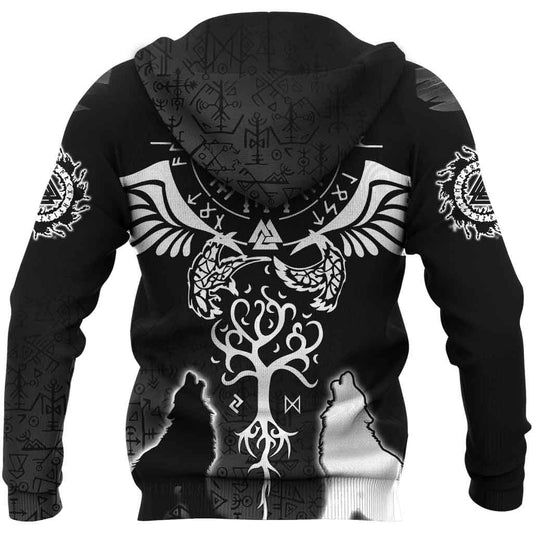 Viking Style - Raven and Wolf of Odin Zip Hoodie A39 VKNGB