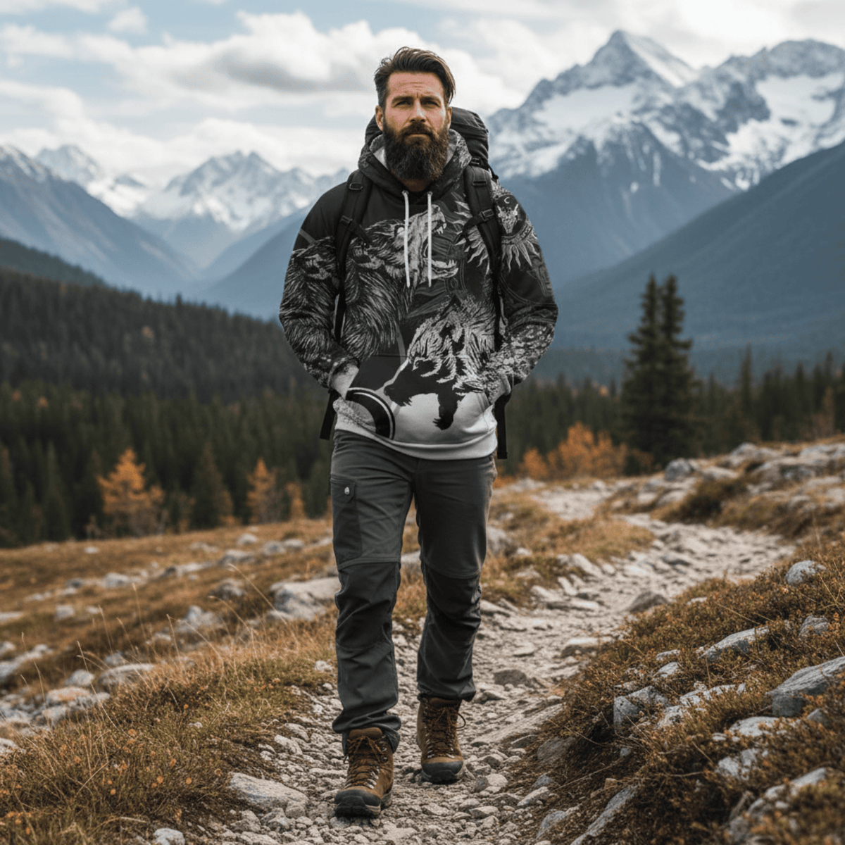 Viking Style - Skoll and Hati New Style Hoodie A39 VKNGB