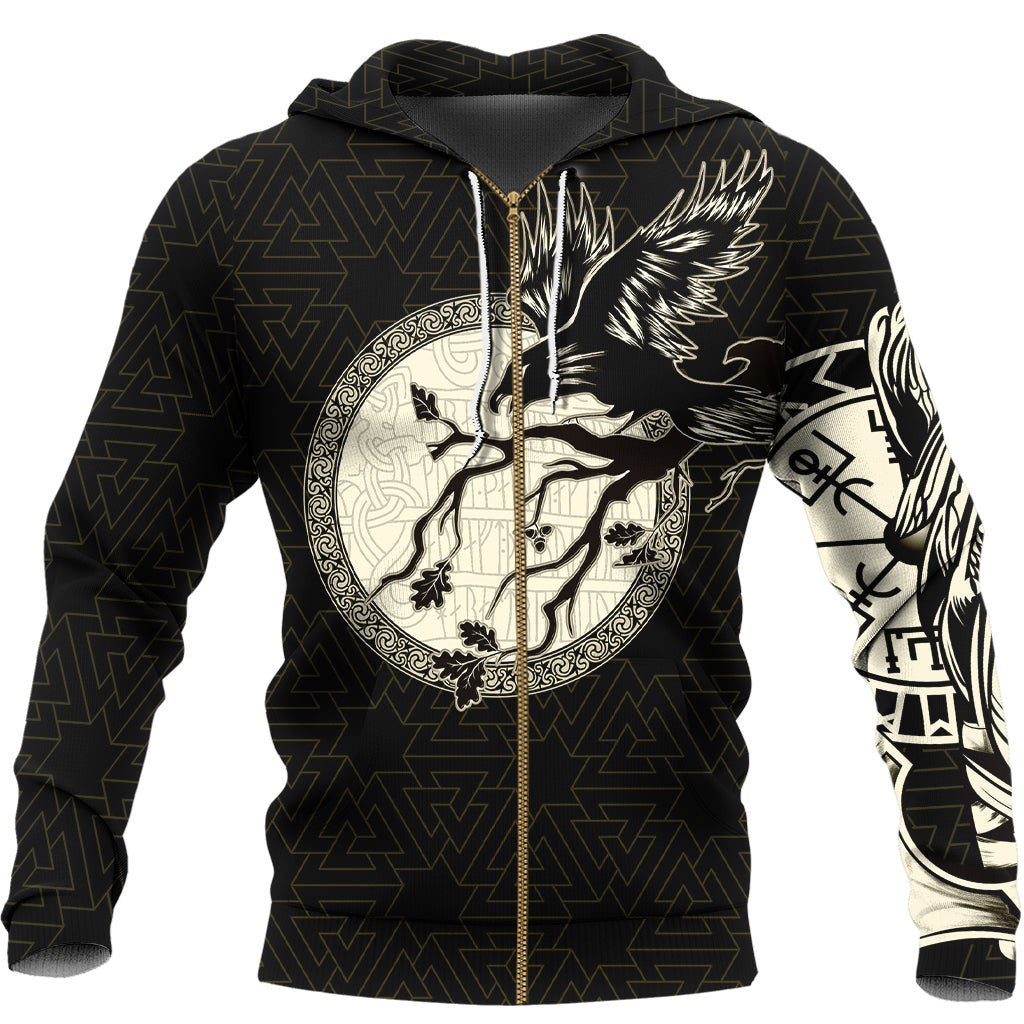 VikingStyle Clothing -Vikings Raven Zip Hoodie A39 VKNGB