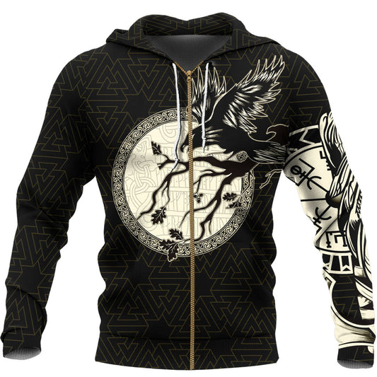 VikingStyle Clothing -Vikings Raven Zip Hoodie A39 VKNGB