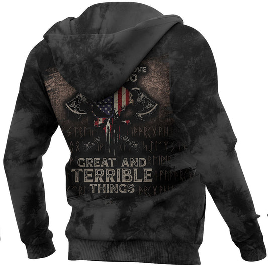 Viking Style Hoodie -Viking American Flag For Those I Love I Will Do Great And Terrible Things Hoodie A39 VKNGB