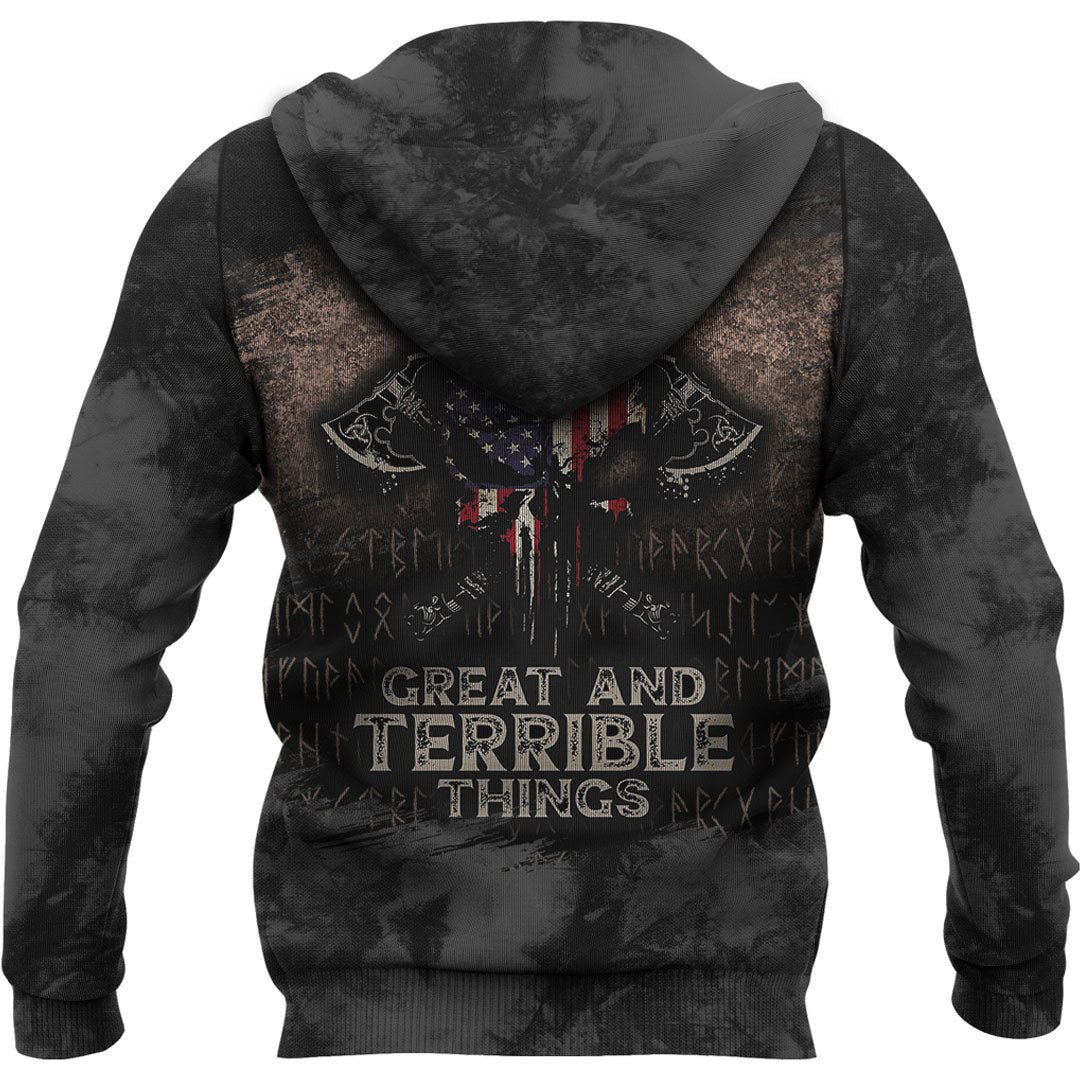 Viking Style Hoodie -Viking American Flag For Those I Love I Will Do Great And Terrible Things Hoodie A39 VKNGB