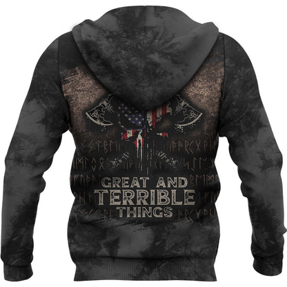 Viking Style Hoodie -Viking American Flag For Those I Love I Will Do Great And Terrible Things Hoodie A39 VKNGB