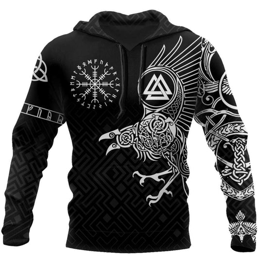 VikingStyle Clothing - The Raven of Odin Tattoo Special Hoodie A39 VKNGB