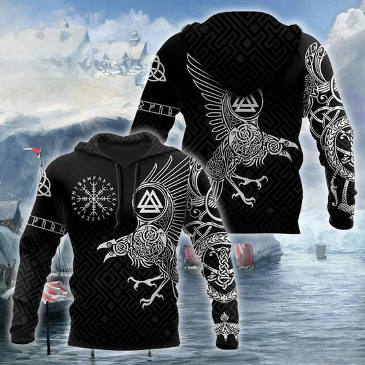 VikingStyle Clothing - The Raven of Odin Tattoo Special Hoodie A39 VKNGB
